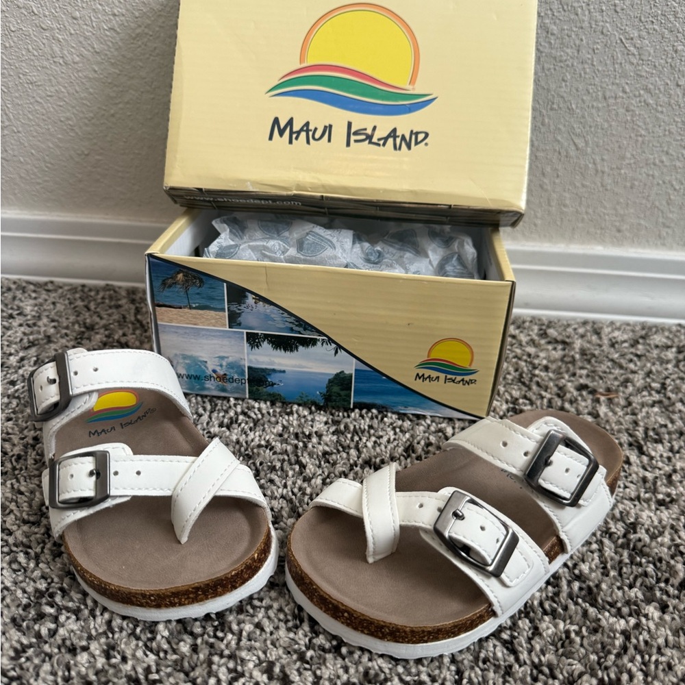 Kids White Sandals with Buckle Straps